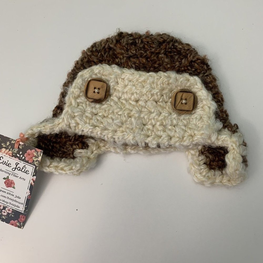 Aviator Pilot Baby Crochet Hat Beanie Photo Session Top Gun 0-3 Months Homemade